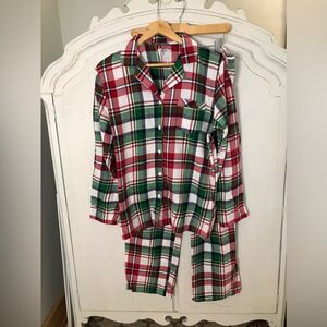 Jammies for your Families women red green plaid flannel 2 piece pajamas size L